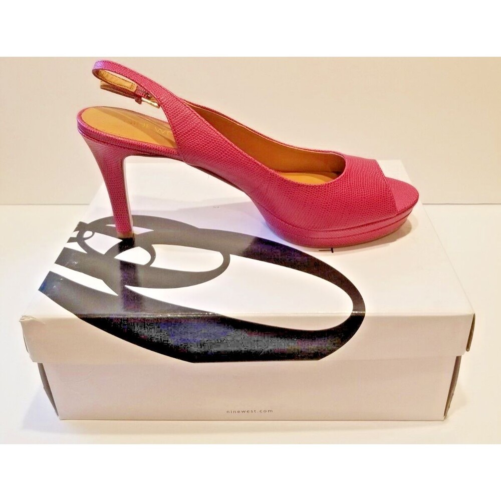 Nine West Able Pink Pebbled Leather Heels  Slingback Peep Toe Platform Size 9M